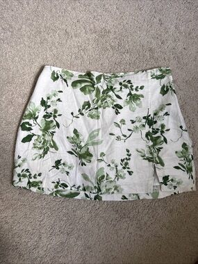 Abercrombie & Fitch Skort Size L Green & White Floral Linen Blend Mini Skirt